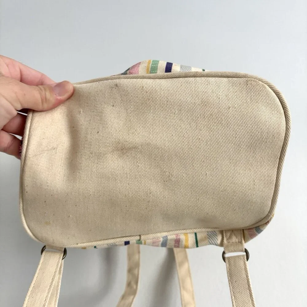 Carter’s Vintage Canvas Drawstring Backpack Cream Floral and Stripe Pattern
